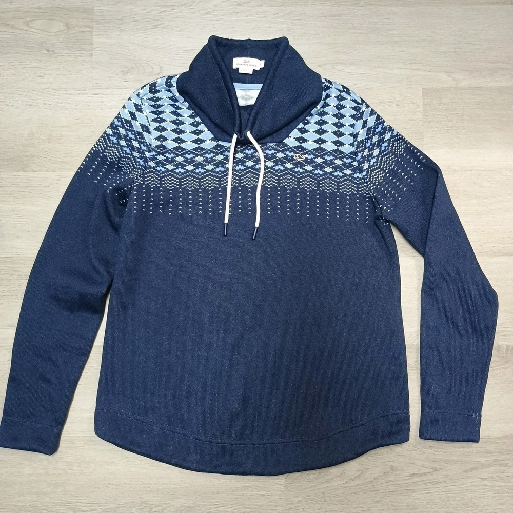 Vineyard Vines Blue Fair Isle Print Cowl Neck Long Sleeve Sweater Size Small